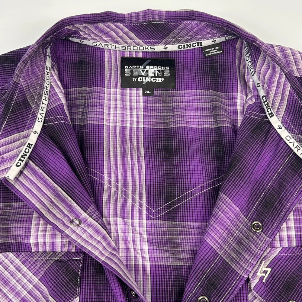 Garth Brooks Sevens by Cinch Mens XL Purple Plaid Western Snap Long Sleeve Shirt - Picture 3 of 11